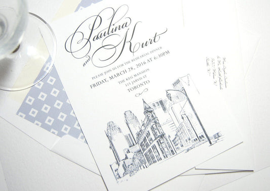 Toronto Flatiron Building Skyline Rehearsal Dinner Invitations (set of 25 cards)