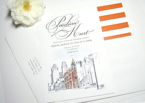 Toronto Flatiron Building Watercolor Skyline Rehearsal Dinner Invitations (set of 25 cards)