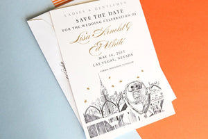 New York Empire State Building Skyline Hand Drawn Save the Date Cards (set of 25 cards)