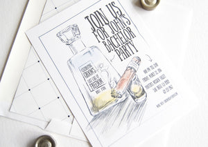 Bachelor Party Invitations Tequila and Cigar Watercolor , Birthday Party (set of 25 cards and white envelopes)
