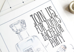 Bachelor Party Invitations Tequila and Cigar Watercolor , Birthday Party (set of 25 cards and white envelopes)