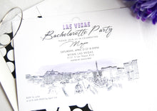 Load image into Gallery viewer, Las Vegas Skyline Hand Drawn Bachelorette Party Invitations (set of 25 cards)
