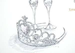 Fairytale Wedding, Disney, Cinderella, Tiara, Champagne Glasses Wedding Save the Date Cards (set of 25 cards)