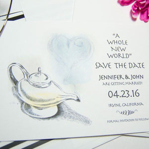 Aladdin's Lamp Fairytale Wedding, Disney Inspired Save the Date Cards (set of 25)