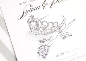 Fairytale Wedding, Cinderella Tiara and Rose, Princess, Disney Wedding Save the Date Cards (set of 25 cards)