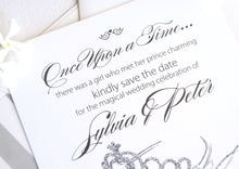 Load image into Gallery viewer, Fairytale Wedding, Cinderella Tiara and Rose, Princess, Disney Wedding Save the Date Cards (set of 25 cards)
