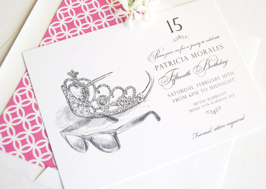 Quinceanera Invitation, Sweet 16 Invitations, Princess Party, Fairytale, Disney (set of 10 invitations + RSVP cards and white envelopes)