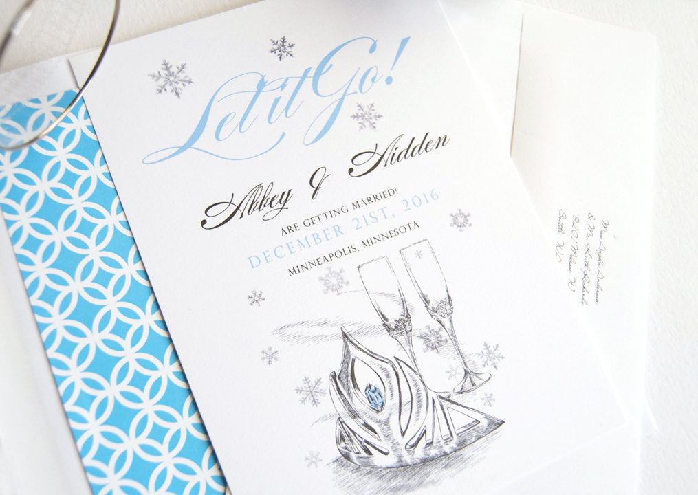 Frozen Wedding Invitations, Snowflake, Winter Theme, Disney Inspired Fairytale Save the Date Cards (set of 25 cards)