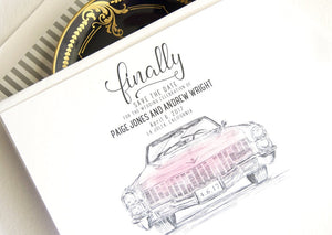 Pink Cadillac Hand Drawn Save the Dates (set of 25 cards)