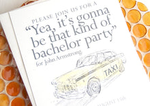 Load image into Gallery viewer, Bachelor Party Invitations Yellow Taxi Watercolor, Birthday Party Invitations (set of 25 cards and white envelopes)
