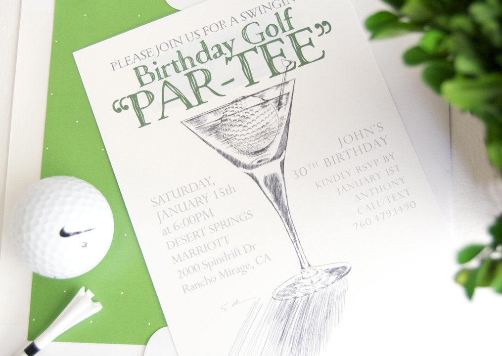 Birthday Party Invitations, Party Invitations Golf Par-Tee, (set of 25 cards and white envelopes)