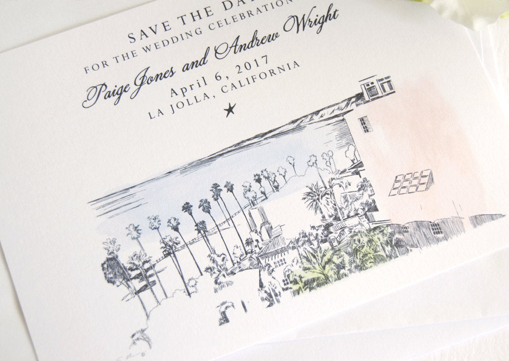 La Jolla Skyline Watercolor Save the Dates (set of 25 cards)