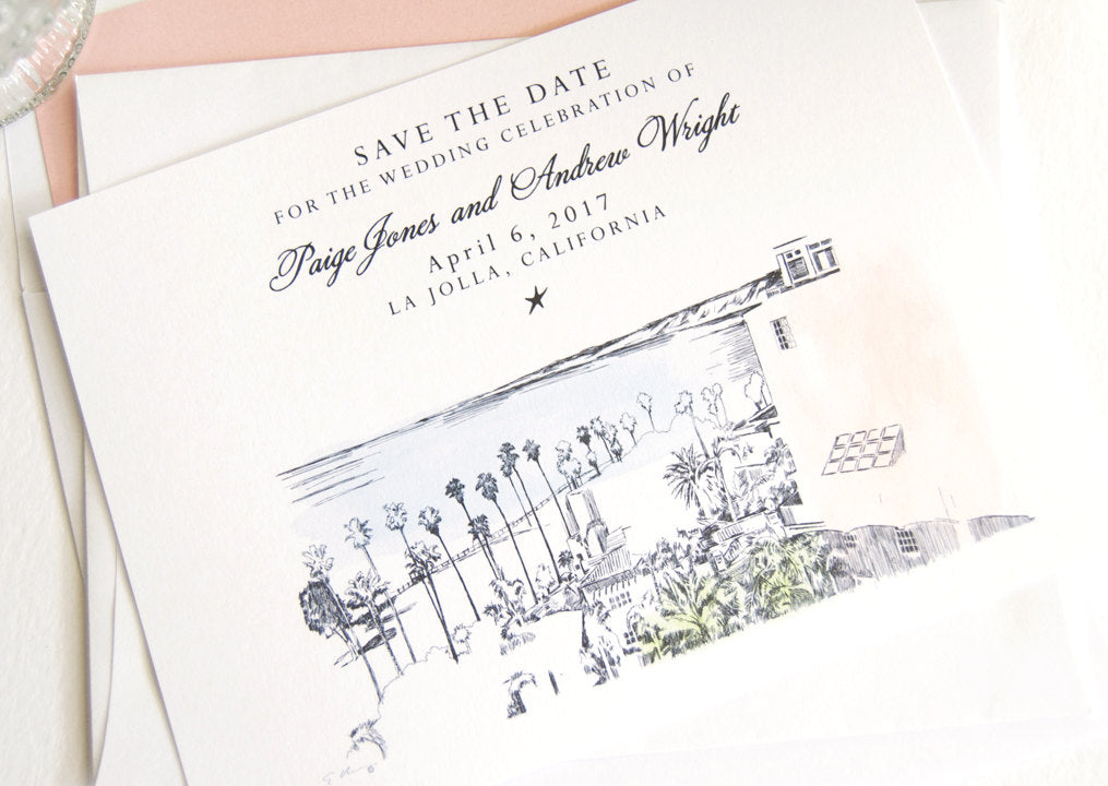 La Jolla Skyline Watercolor Save the Dates (set of 25 cards)