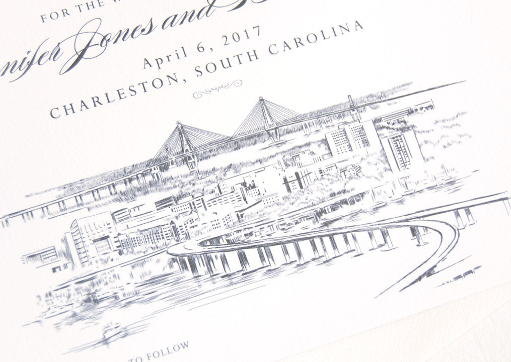 Charleston Save the Dates, Charleston Skyline, Charleston Wedding, Charleston Bridge, STD, South Carolina Save the Date Cards (set of 25)