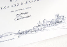 Load image into Gallery viewer, Memphis Skyline, Pyramid, Bridge, Tennessee Save the Date Cards (set of 25 cards)
