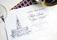 Load image into Gallery viewer, Independence Hall, Philadelphia Skyline Save the Dates (set of 25 cards)
