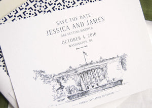 Washington DC Skyline, White House Wedding Save the Dates (set of 25 cards)