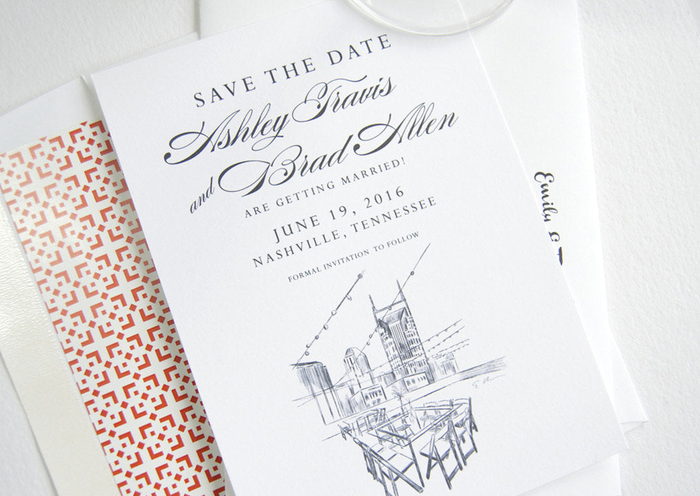 Nashville Skyline, Aerial Rooftop, Tennessee Save the Dates (set of 25 cards)