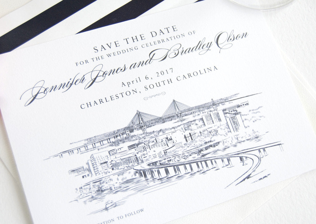 Charleston Save the Dates, Charleston Skyline, Charleston Wedding, Charleston Bridge, STD, South Carolina Save the Date Cards (set of 25)