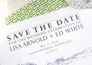 Chattanooga Skyline Save the Dates, Chattanooga Wedding Save the Date Cards (set of 25 cards)