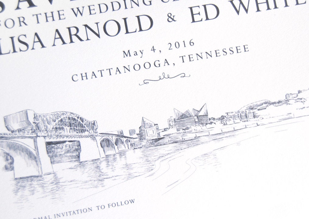 Chattanooga Skyline Save the Dates, Chattanooga Wedding Save the Date Cards (set of 25 cards)