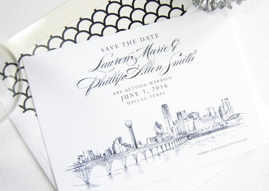 Dallas Skyline Save the Dates, Save the Date, Save the Date Cards, Dallas Wedding, Dallas Invitation, Card(set of 25 cards and envelopes)