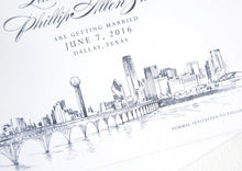 Load image into Gallery viewer, Dallas Skyline Save the Dates, Save the Date, Save the Date Cards, Dallas Wedding, Dallas Invitation, Card(set of 25 cards and envelopes)
