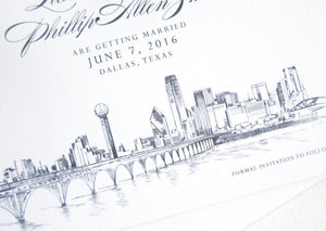 Dallas Skyline Save the Dates, Save the Date, Save the Date Cards, Dallas Wedding, Dallas Invitation, Card(set of 25 cards and envelopes)