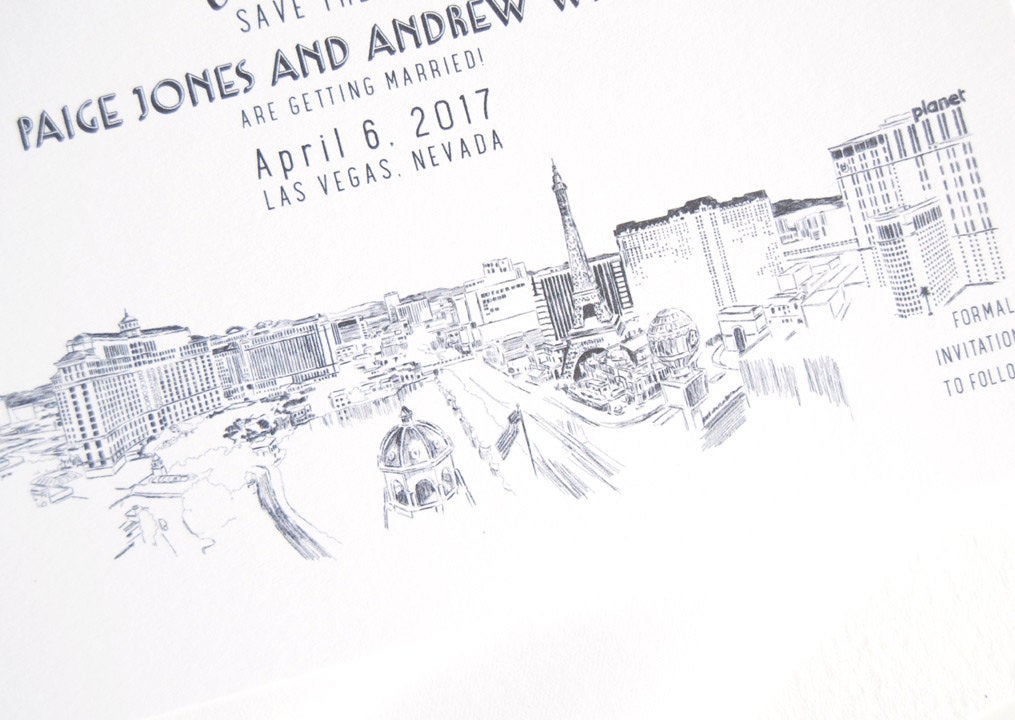 Las Vegas Skyline Destination Wedding Save the Date Cards (set of 25 cards)