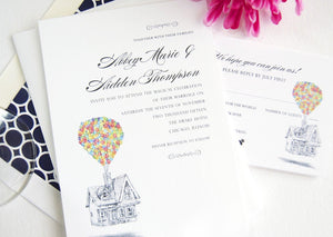 Disney Inspired UP House Wedding Invitations, Bottle Cap, Balloons (Set of 10 Invitations, RSVP Cards + Envelopes)