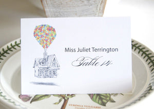 Disney Inspired UP Wedding, Disney Place Cards Personalized with Guests Names (Sold in sets of 25 Cards)