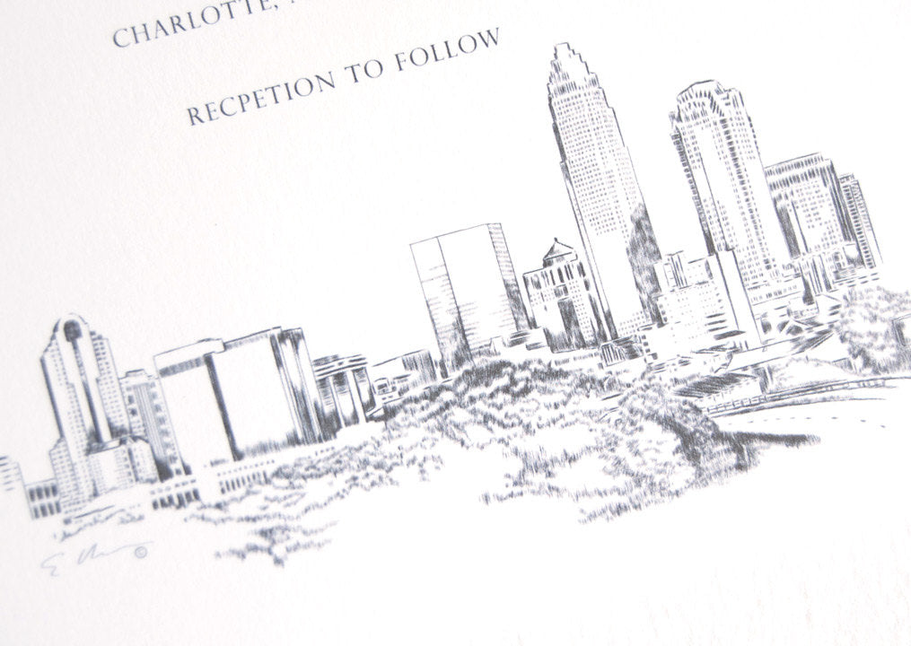 Charlotte Skyline Wedding Invitations (Sold in Sets of 10 Invitations, RSVP Cards + Envelopes)