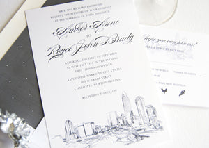 Charlotte Skyline Wedding Invitations (Sold in Sets of 10 Invitations, RSVP Cards + Envelopes)