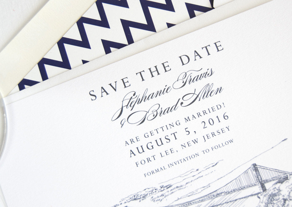 George Washington Bridge, GWB Skyline Wedding Save the Dates (set of 25 cards and white envelopes)