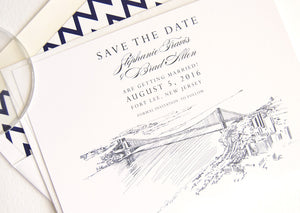 George Washington Bridge, GWB Skyline Wedding Save the Dates (set of 25 cards and white envelopes)