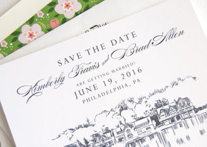 Boathouse Row, Philadelphia Wedding Skyline Save the Dates, Save the Date Cards (set of 25 cards and white envelopes)