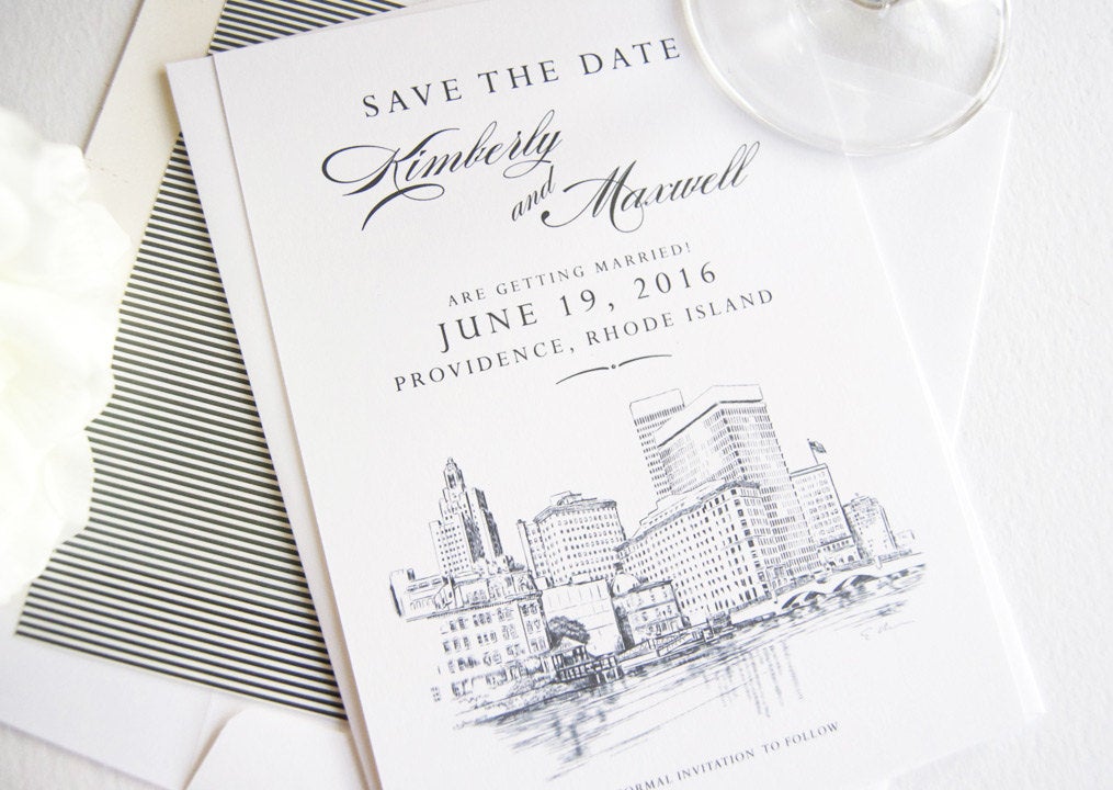 Providence Wedding Skyline Save the Date Cards (set of 25 cards)