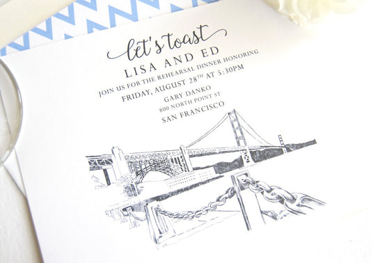 San Francisco Skyline Rehearsal Dinner Invitations (set of 25 cards)