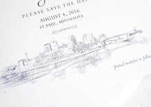 Load image into Gallery viewer, St Paul Wedding Save the Date Cards, Save the Dates, Minnesota Skyline Hand Drawn (set of 25 cards)
