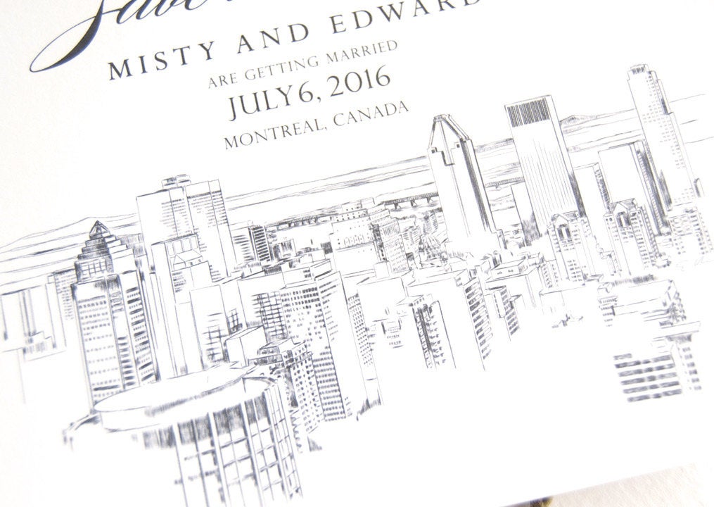 Montreal Skyline Wedding Save the Date Cards (set of 25 cards)