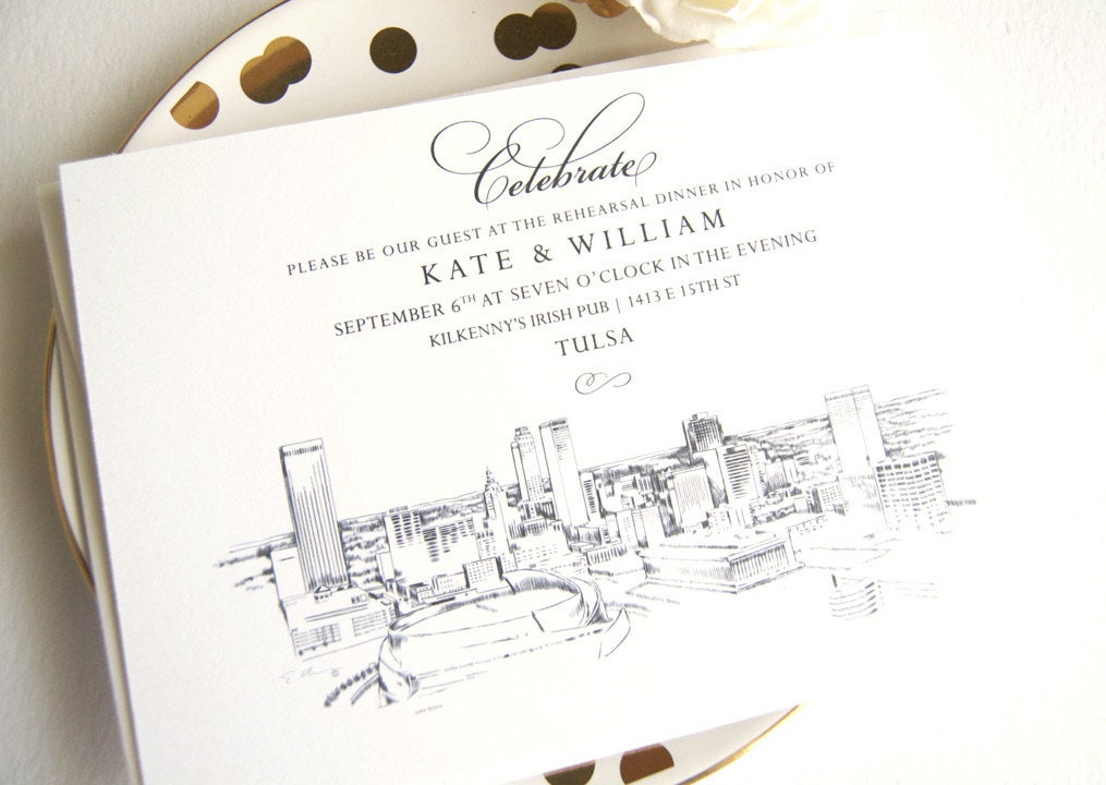 Tulsa Skyline Weddings Rehearsal Dinner Invitations (set of 25 cards)