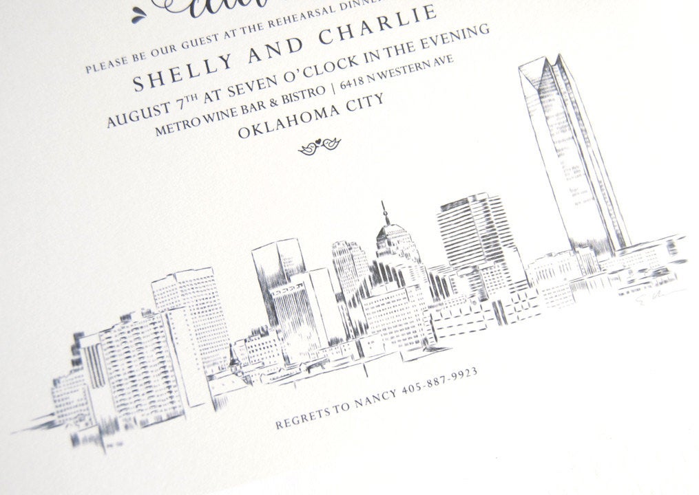 Oklahoma City Skyline Weddings Rehearsal Dinner Invitations (set of 25 cards)