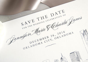 Oklahoma City Skyline Save the Dates, Oklahoma Save the Date, Oklahoma Wedding, OK Save the Date Cards (set of 25 cards and white envelopes)