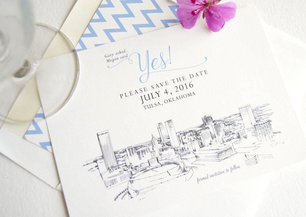 Tulsa Skyline Save the Date Cards (set of 25 cards and white envelopes)