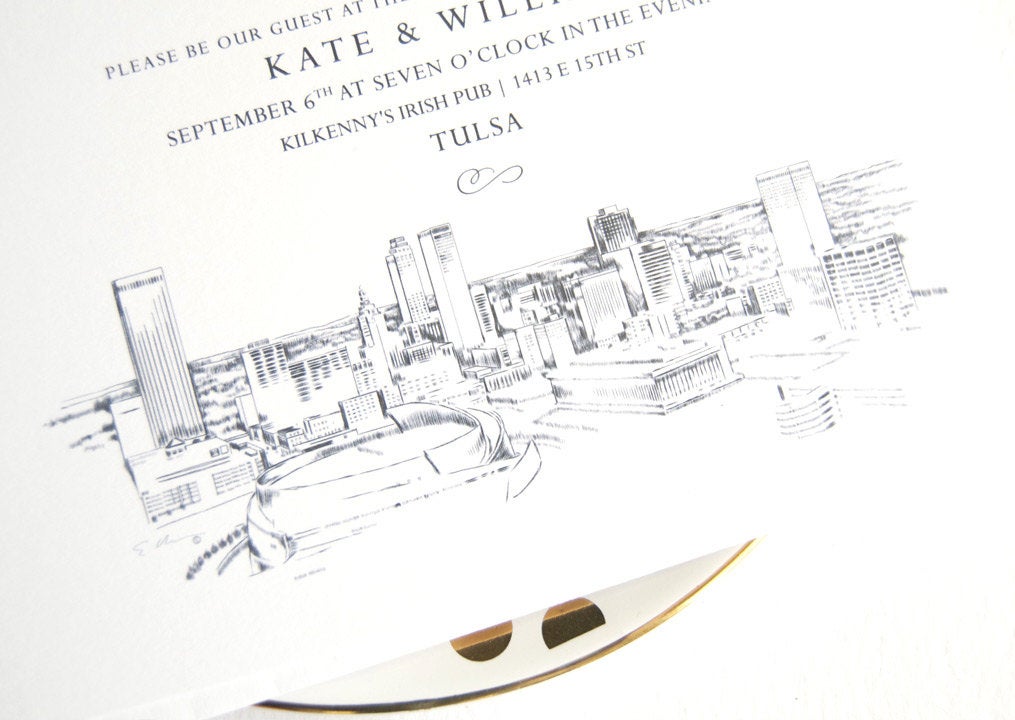 Tulsa Skyline Weddings Rehearsal Dinner Invitations (set of 25 cards)