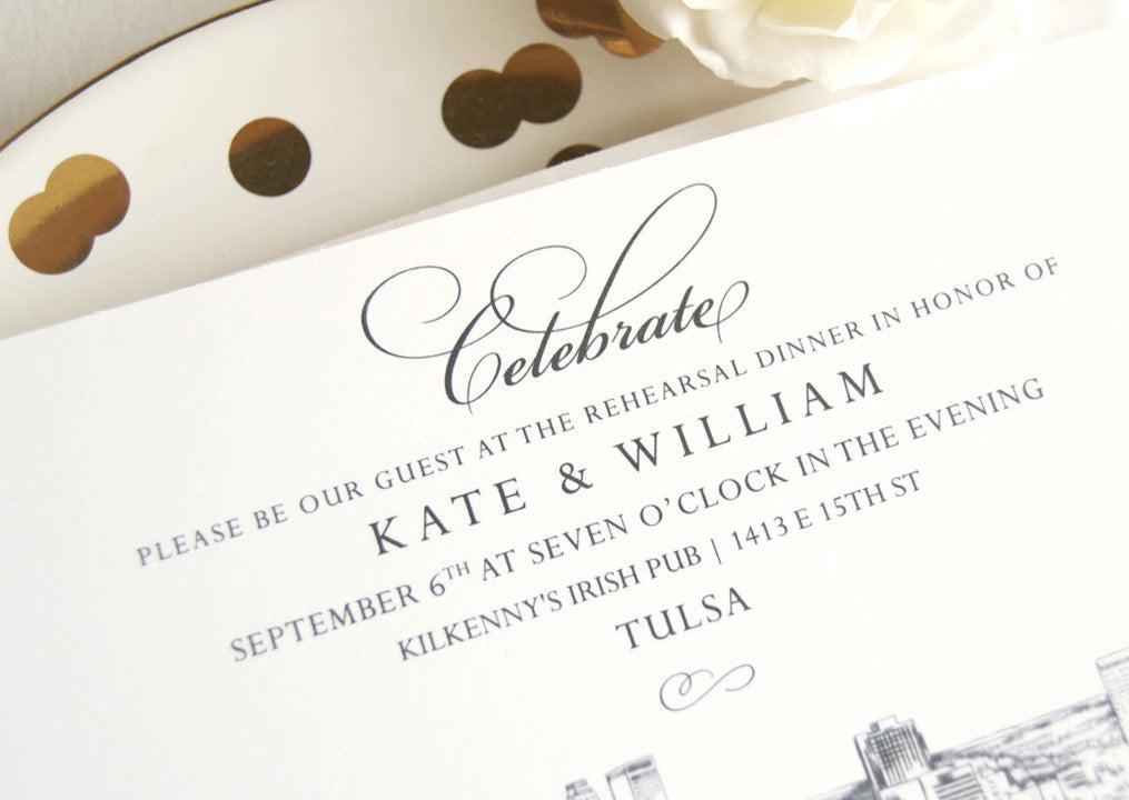 Tulsa Skyline Weddings Rehearsal Dinner Invitations (set of 25 cards)