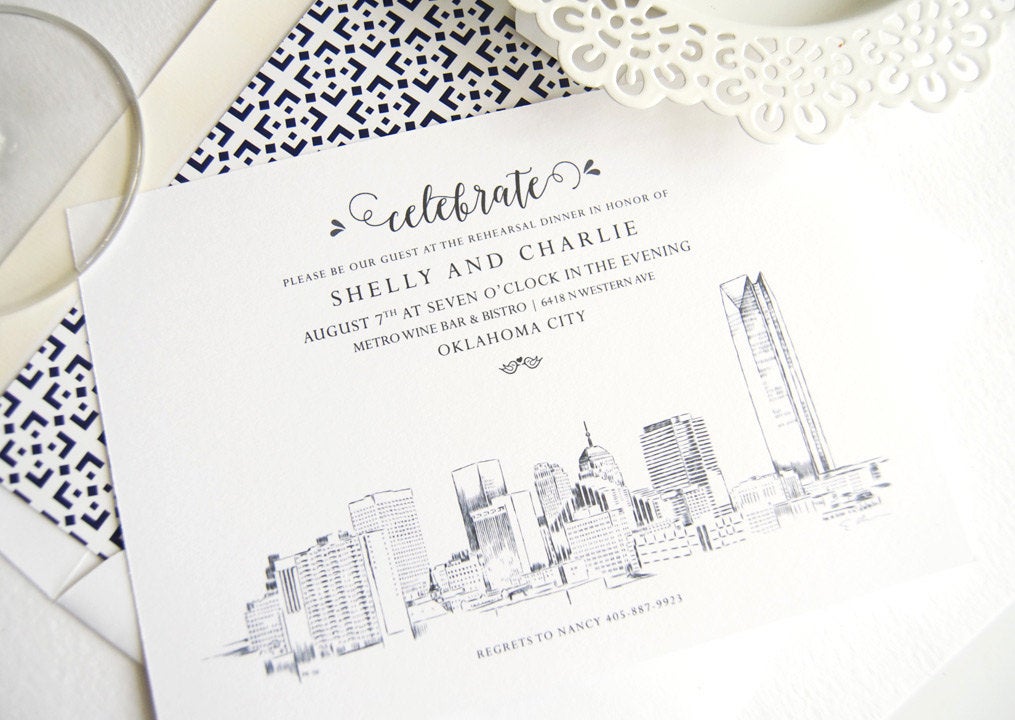 Oklahoma City Skyline Weddings Rehearsal Dinner Invitations (set of 25 cards)
