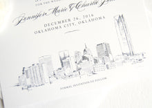 Load image into Gallery viewer, Oklahoma City Skyline Save the Dates, Oklahoma Save the Date, Oklahoma Wedding, OK Save the Date Cards (set of 25 cards and white envelopes)
