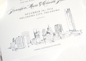 Oklahoma City Skyline Save the Dates, Oklahoma Save the Date, Oklahoma Wedding, OK Save the Date Cards (set of 25 cards and white envelopes)