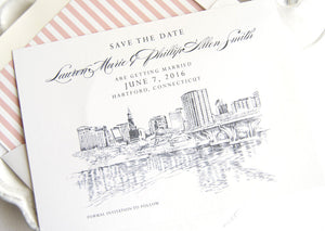 Hartford, Conneticut Skyline Save the Date Cards (set of 25 cards and white envelopes)